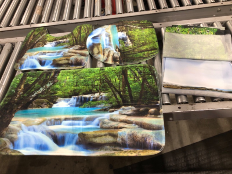 Photo 3 of 4PCS/Set 3D Waterfall Forest Waterproof Shower Curtain Scenery Polyester Bath Curtain Natural Landscape Bathroom Rugs Toilet Lid Cover Bathroom Decor 