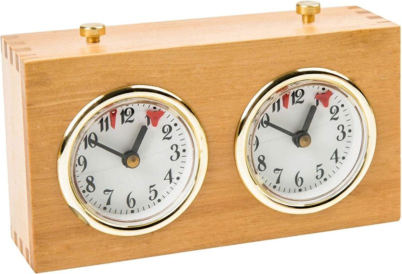 Photo 1 of Professional Analog Wood Chess Clock Timer - Wind-Up Mechanism - No Battery Needed
