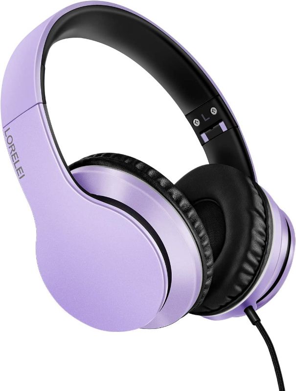 Photo 1 of LORELEI X6 Over-Ear Headphones with Microphone, Lightweight Foldable & Portable Stereo Bass Headphones with 1.45M No-Tangle,Wired Headphones for Smartphone Tablet MP3 / 4 (Purple-Black)
