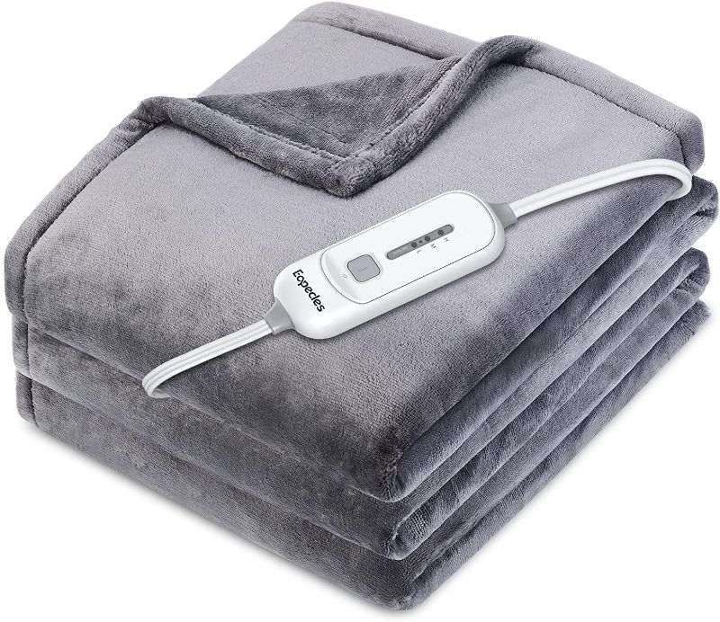 Photo 1 of  Eopecles Heated Blanket Electric Blanket Full Size, Reversible Flannel 72" x 84" for Full Bed, with 8 Hour Auto Off & 3 Heating Levels, Fast Heating Blanket-ETL Certification, Machine Washable,Grey
