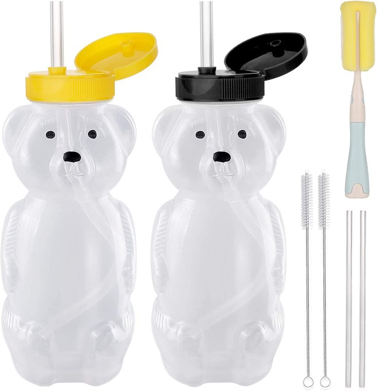 Photo 1 of 2 Pack Honey Bear Straw Cups with 4 Flexible Straws & Cleaning Tools(2 Straw Brushes &1 Bottle Brush), 8-Ounce Therapy Sippy Bottles for Speech and Feeding Training, Leak-Proof & Food-Grade & BPA Free
