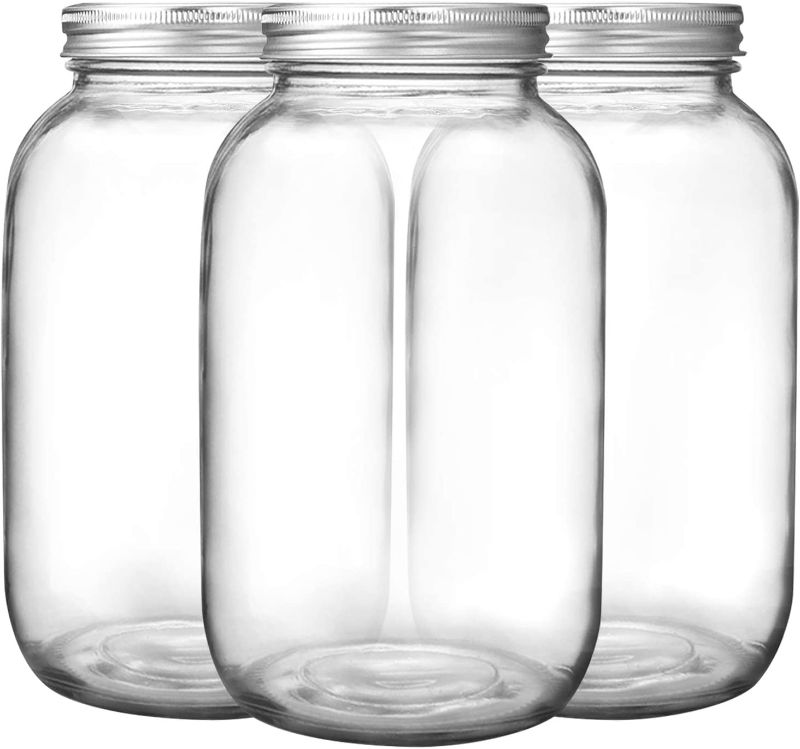 Photo 1 of 3 Pack Mason Jars 64 oz Wide Mouth with Lid and Band, Half Gallon Mason Jars with Airtight Lids , Clear Glass Mason Jars (Set of 3) (Wide Mouth)
