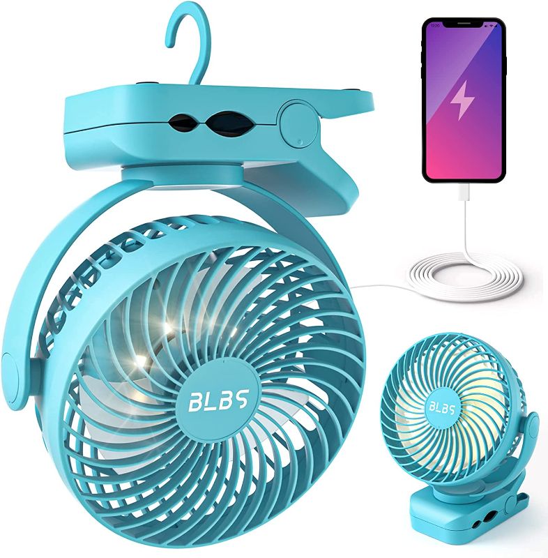 Photo 1 of Camping Fan with LED Light - 12000mAh 65H Battery Powered Fan, Rechargeable Fan Use As Power Bank, Tent Fan with Hanging Hook, Portable Clip On Fan, Ceiling Fan for Tent Golf Cart RV Stroller Bed
