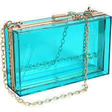 Photo 1 of WJCD Women Clear Purse Acrylic Clear Clutch Bag, Shoulder Handbag With Removable Gold Chain Strap
