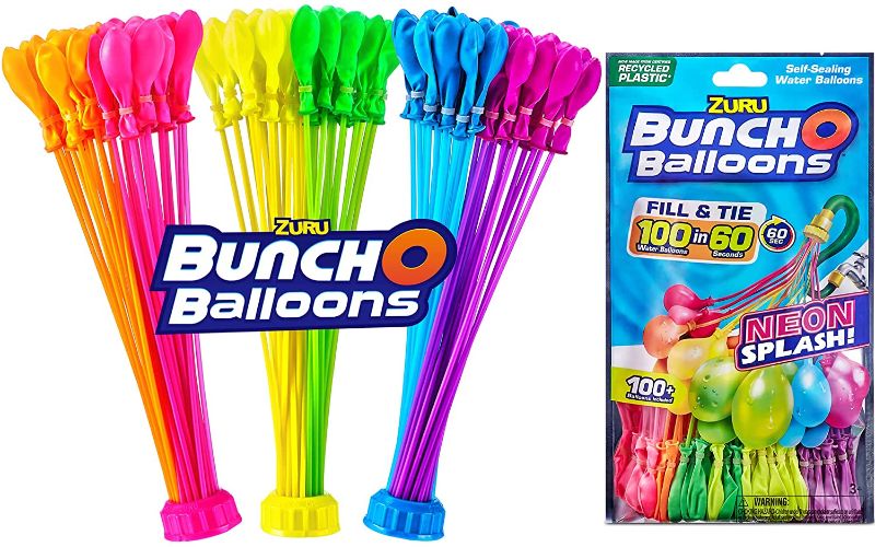 Photo 1 of Bunch O Balloons Neon (3 Bunches) by ZURU, 100+ Rapid-Filling Self-Sealing Neon Colored Instant Water Balloons for Outdoor Family, Friends, Children Summer Fun (3 Bunches, 100 Balloons)
