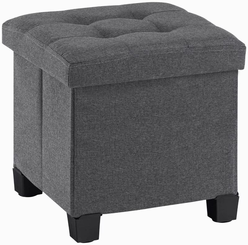 Photo 1 of Apicizon 15 inches Small Storage Ottoman Cube, Foot Stool Foldable Storage Boxes with 4 Plastic Legs for Living Room Bedroom, Grey
