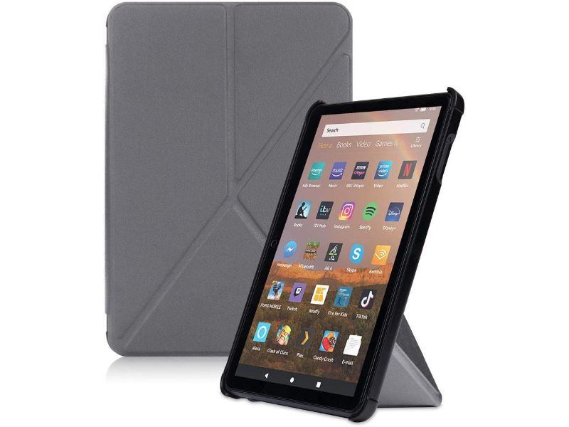 Photo 1 of The Thinnest and Lightest Leather Smart Origami Cover Case for All-New Kindle Fire HD 8 Tablet and Fire HD 8 Plus Tablet (10th Generation, 2020 Release) with Auto Wake Sleep Feature Gray
