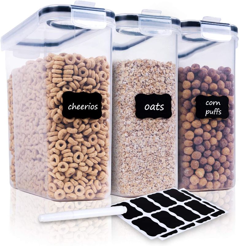 Photo 1 of Cereal Containers Storage Set - 3 Piece Airtight Large Dry Cereal Container (135.2oz), BPA Free Dispenser Plastic Cereal Storage Containers with 16 Labels & Pen - FOOYOO
