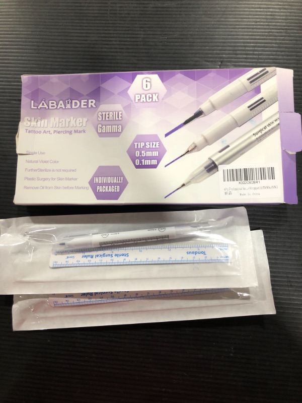 Photo 1 of 6Pcs Professional Surgical Tip Skin Marker Pen Sterile Tattoo Stencil Markers Pen with Paper Ruler for Eyebrow, Lips, Skin- Individually Sterile Wrapped (0.5MM&1MM)
