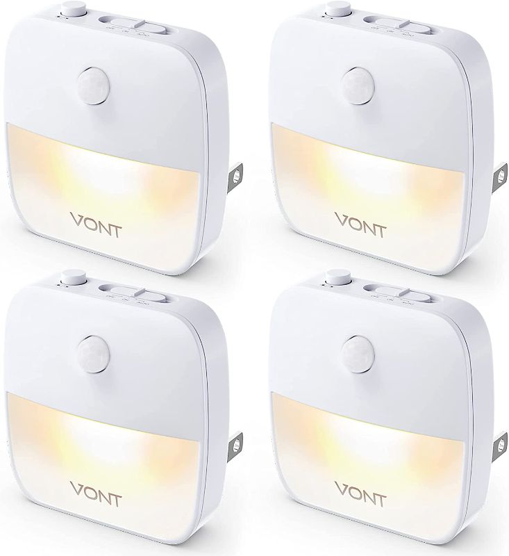 Photo 1 of Vont Motion Sensor Night Light, [4 Pack] Plug in Dusk Till Dawn Motion Sensor Lights, LED Nightlight with High & Low Modes, Compact, Customizable for Bedroom, Bathroom, Kitchen, Hallway, Stairs
