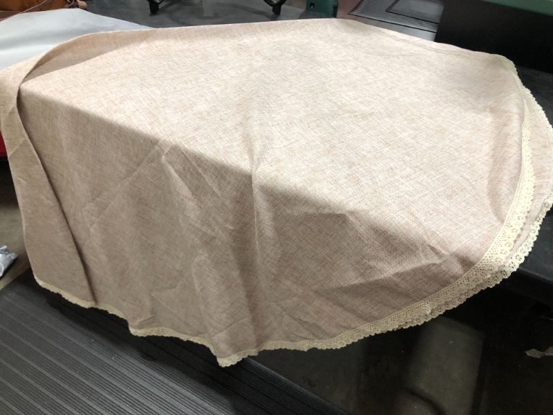 Photo 1 of 120" Beige Linen Round Tablecloth,