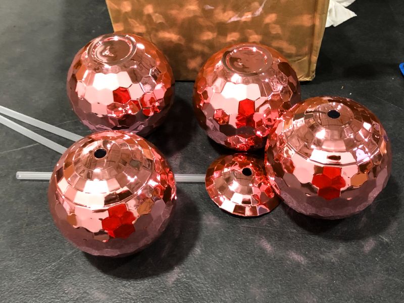 Photo 4 of Andaz Press 1970s Disco Ball 19 oz Drink Tumbler with Straw, Rose Gold Pink Champagne Copper, 4-Pack
