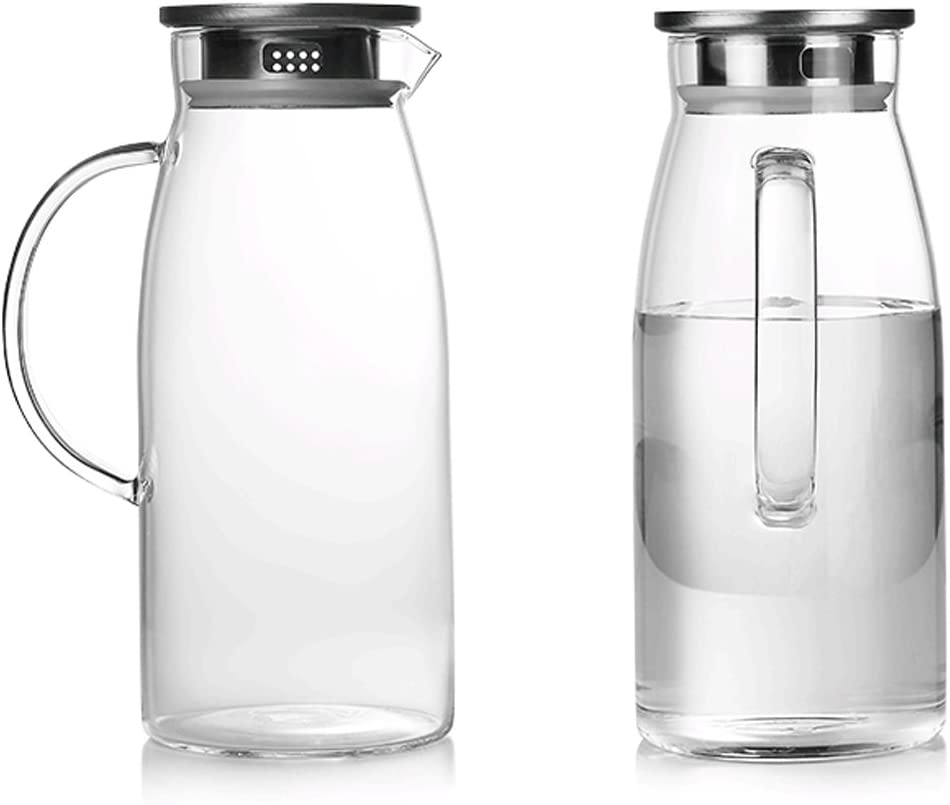 Photo 1 of 60 Ounces Glass Pitcher with Lid, Hot/Cold Water Jug, Juice and Iced Tea Beverage Carafe
