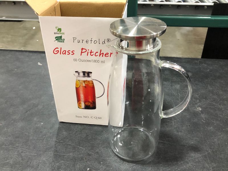 Photo 3 of 60 Ounces Glass Pitcher with Lid, Hot/Cold Water Jug, Juice and Iced Tea Beverage Carafe
