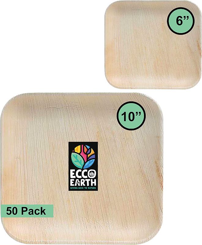 Photo 1 of Areca Palm Leaf Plates 10 Inch and 6 Inch Square party pack | Heavy Duty, Biodegradable, Compostable and Eco friendly dinnerware | Alternative to plastic and Bamboo plates [50 pack]
