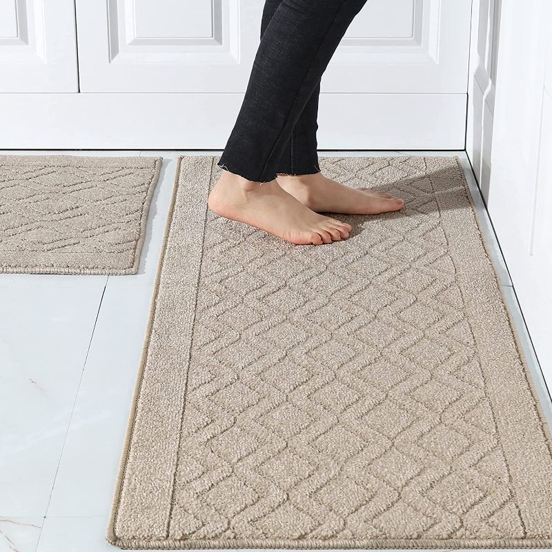 Photo 2 of 48x20 Inch/30X20 Inch Kitchen Rug Mats Made of 100% Polypropylene 2 Pieces Soft Kitchen Mat Specialized in Anti Slippery and Machine Washable for Home Kitchen,Beige
