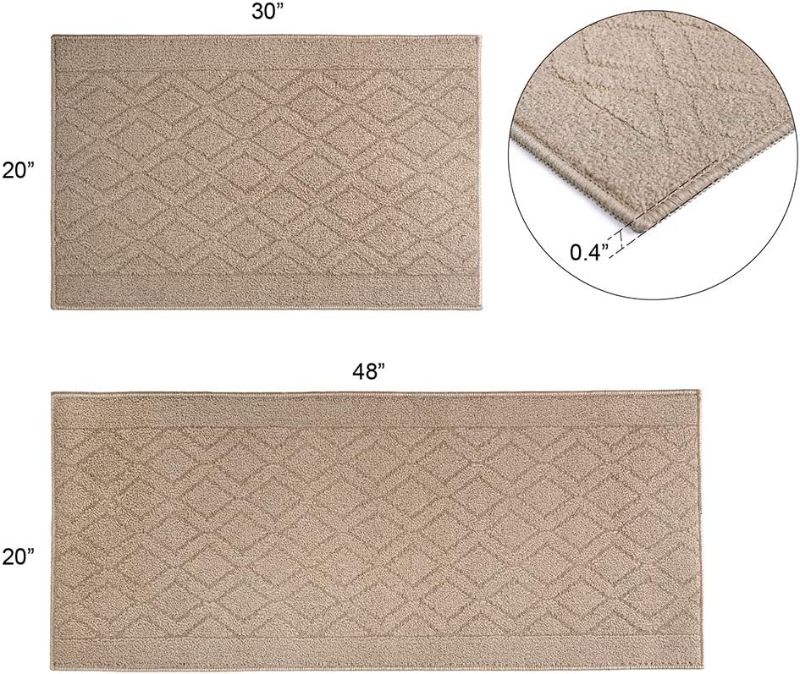 Photo 1 of 48x20 Inch/30X20 Inch Kitchen Rug Mats Made of 100% Polypropylene 2 Pieces Soft Kitchen Mat Specialized in Anti Slippery and Machine Washable for Home Kitchen,Beige
