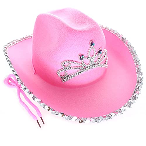 Photo 1 of GIFTEXPRESS Pink Cowboy Hat with Tiara - CHILD SIZE, Pinky Felt Cowboy Hat for Western Costume, CowGirl Pretend Plays
