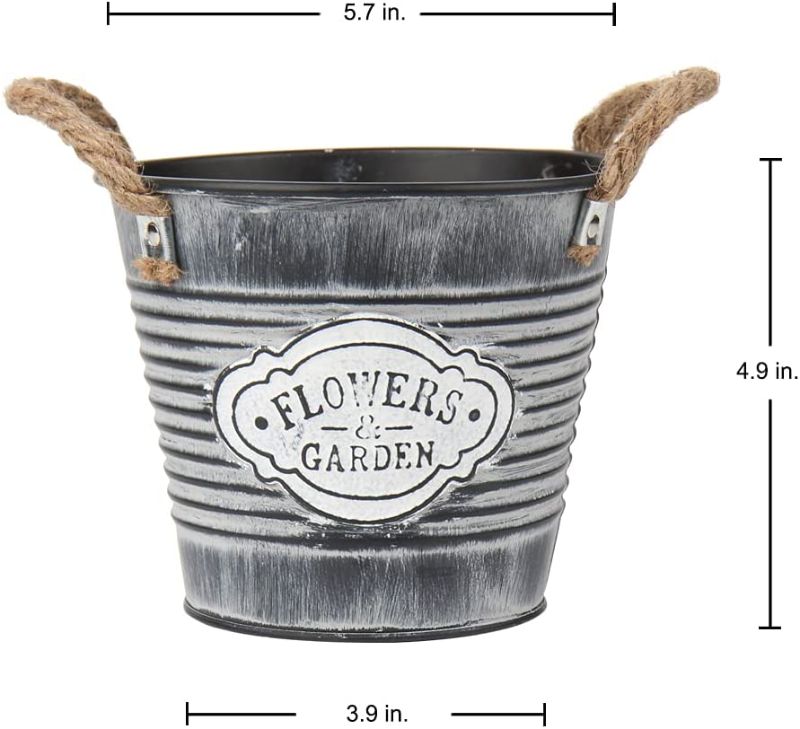 Photo 1 of Briful 4PCS Galvanized Buckets Farmhouse Metal Bucket Potted Black Galvanized Flower Bucket Home Indoor Outdoor Decorative Tin Planters
