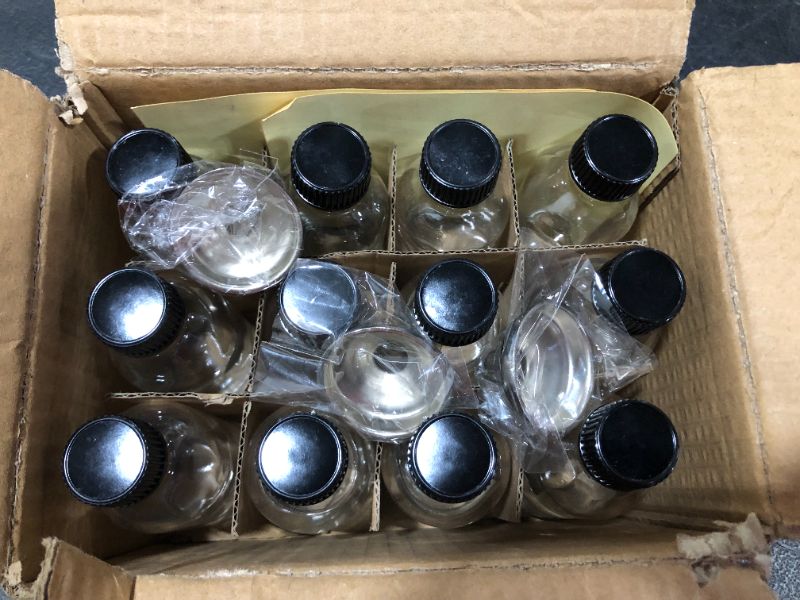 Photo 2 of 12, 2 oz Small Clear Glass Bottles (60ml) with Lids & 3 Stainless Steel Funnels - Boston Round Sample Bottles for Potion, Juice, Ginger Shots, Oils, Whiskey, Liquids - Mini Travel Bottles, NO Leakage

