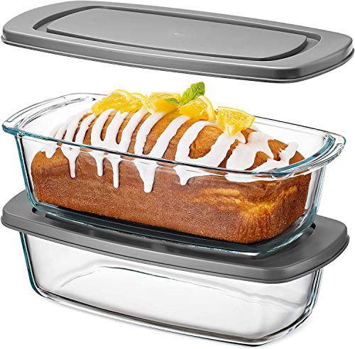 Photo 1 of 4-Piece Glass Container Set for Food Storage; 2 Tempered Glass Loaf Pans with Airtight Lids, BPA-Free; Lunch Pans Great For Meat, Bread, Pasta and More. 2 Qts.
