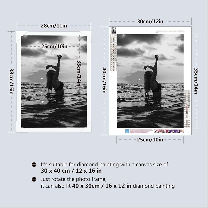 Photo 3 of Bemaystar 10x14in DIY Frames for Diamond Painting, Display 12x16 in/30x40cm Diamond Art Pictures or Photos, Natural Solid Wood Frame for Home Wall Gallery - White
