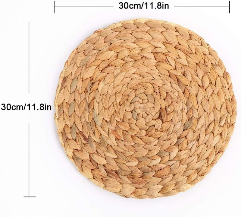 Photo 2 of 2 PCS Philopack Round Woven Placemats - Rattan Braided Dinning Table Mat Heat Resistant Natural Hyacinth (11.8", Water Hyacinth)
