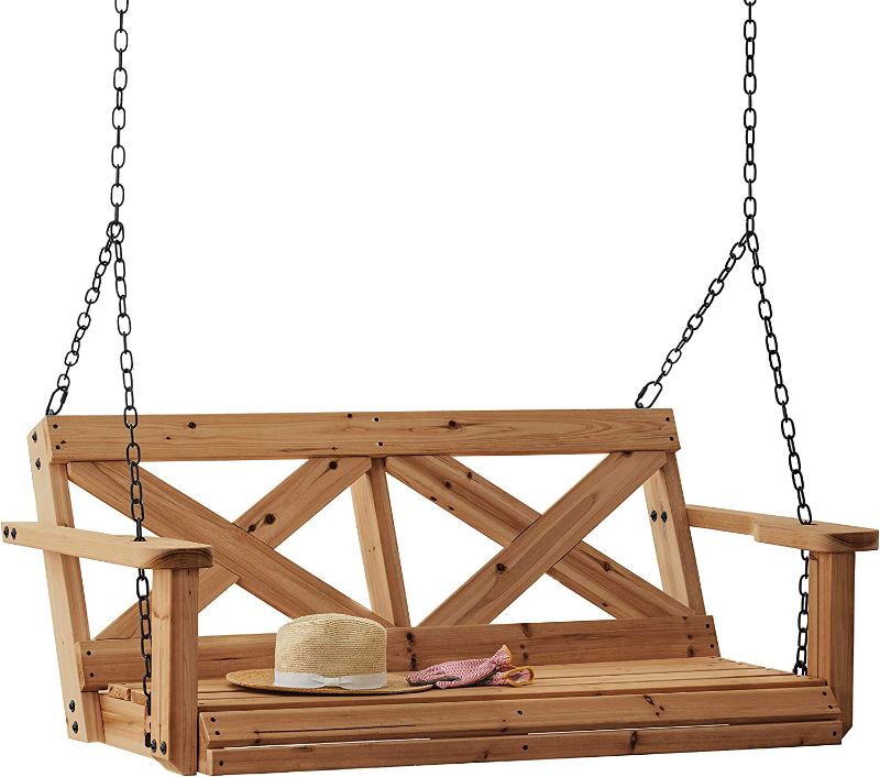 Photo 1 of All Cedar Farmhouse Porch Swing, 55 x 28 x 93 inches