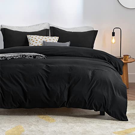 Photo 1 of Bedsure Black Duvet Covers Queen Size - Washed Duvet Cover, Soft Queen Duvet Cover Set 3 Pieces with Zipper Closure, 1 Duvet Cover 90x90 inches and 2 Pillow Shams
