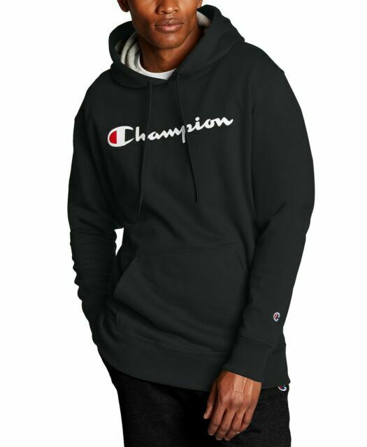 Photo 1 of Champion Powerblend Men's Hoodie, Script Logo - Black, M (GF89H)
