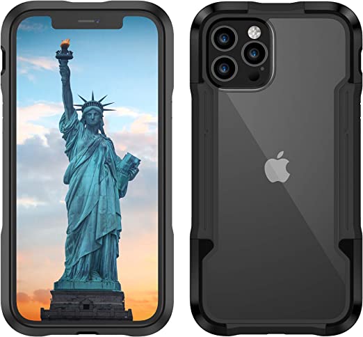 Photo 1 of Youlai Compatible with iPhone 12 Pro Max Case,20ft Drop Tested. Cases.Durable Metal Anodized Aluminum Frame+Flexible TPU+PC Protector 6.7 inch (Black)
