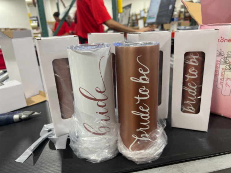 Photo 2 of Bride Bridesmaid Tumbler Set of 6 Skinny,20 oz Bride Tribe Cups Stainless Steel,Engagement Wedding Gifts Bridal Party Wine Tumblers,Bachelorette Party Drinking Glasses,Insulated Bridesmaid Mugs
