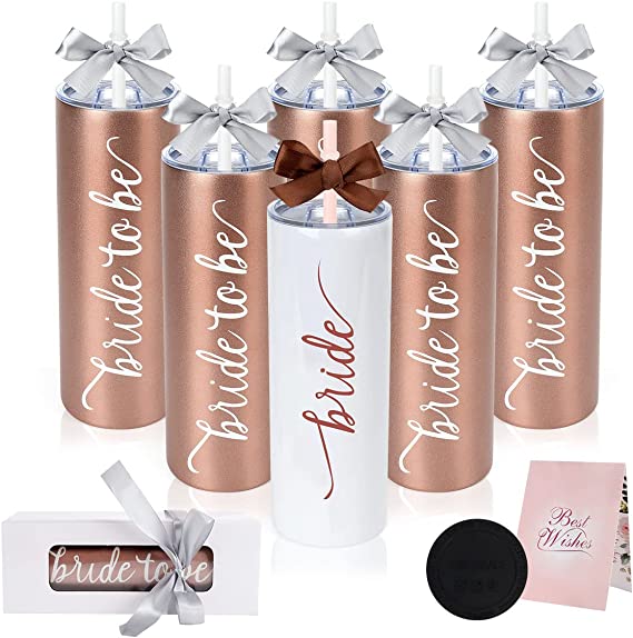 Photo 1 of Bride to Be Skinny Tumbler | 20 oz Bride Tribe Stainless Steel Wine Tumblers | Engagement Wedding Gifts Bridesmaids Mugs Bachelorette Party Supplies & Games | Insulated Skinny Rose Gold Cups
