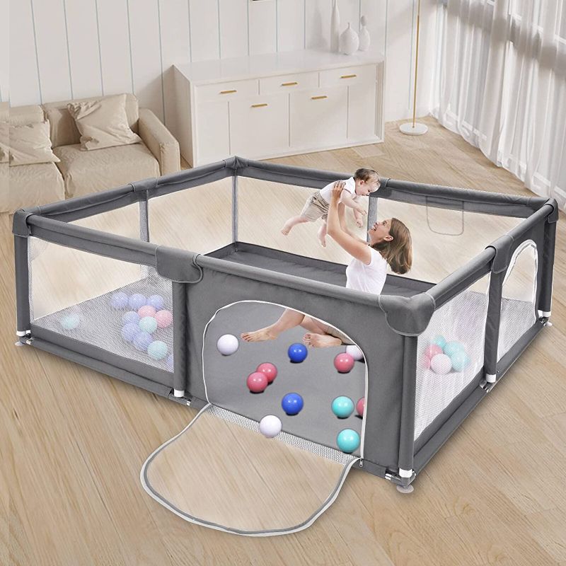 Photo 1 of Baby Playpen, Large Playpen for Babies and Toddlers, Safety Playard with Anti-Collision Foam, Indoor & Outdoor Kids Activity Center