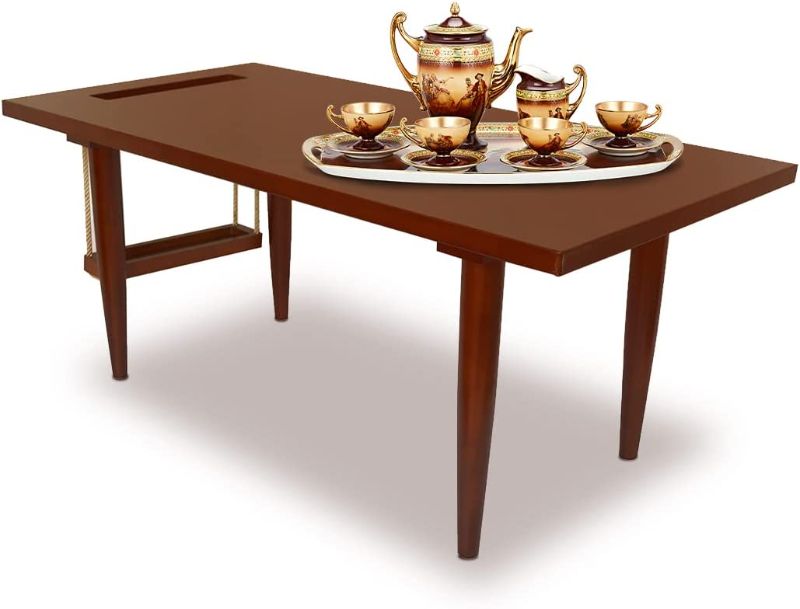 Photo 1 of Chabudai Table Rubber Wood Furniture, Japanese Accent Floor Desk for Living Room, Entryway, Dining Room, Kitchen, Home Office, Natural Beauty & Unique Appearance, Wear Resistance, 6.6 kg (Walnut)