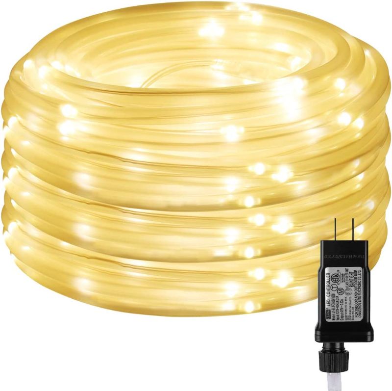 Photo 1 of LE LED Rope Lights with Timer, 8 Modes, Low Voltage, Waterproof, Warm White, 33ft 100 LED Indoor Outdoor Plug in Light Rope and String for Deck, Patio, Bedroom, Pool, Boat, Landscape Lighting and More