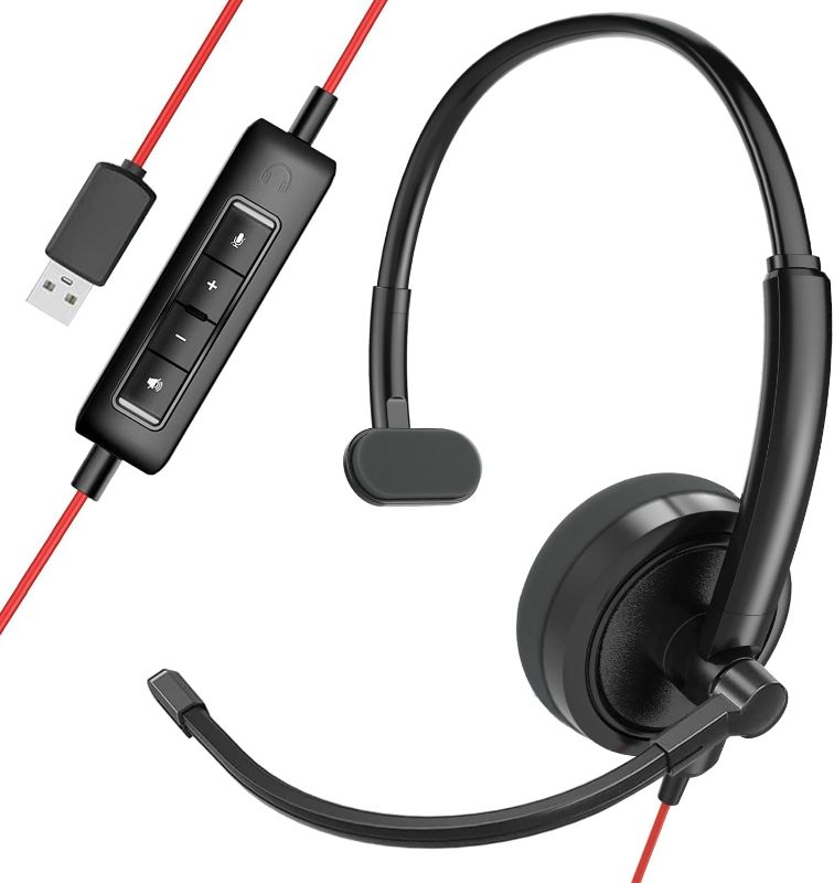 Photo 1 of USB Headset, HROEENOI PC Headset with Noise Cancelling Microphone for Laptop, Wired in-Line Controls Headphones with Volume & Mic Mute for Zoom, Skype, Office, Call Center, Home