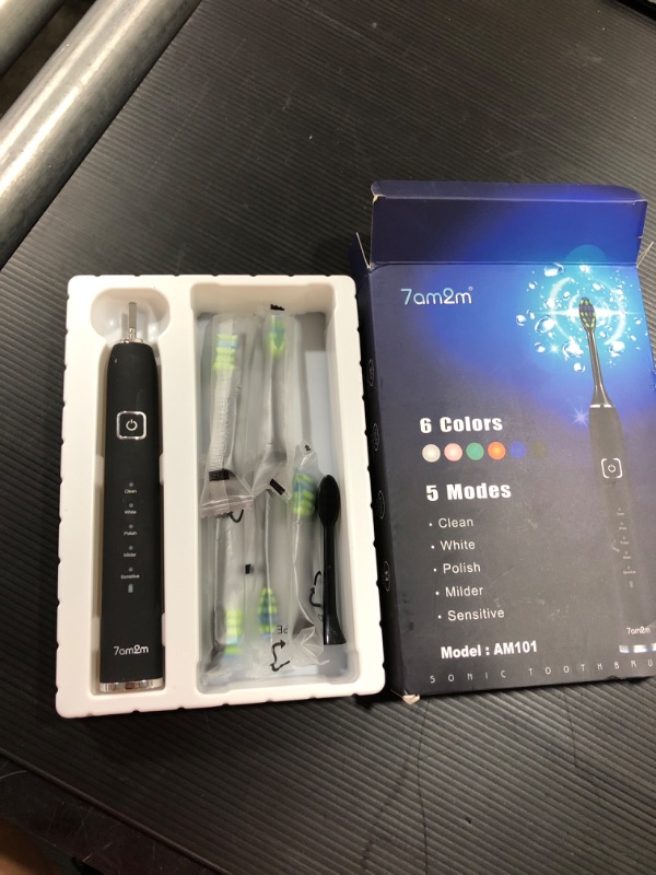 Photo 2 of 7am2m Sonic Electric Toothbrush with 6 Brush Heads for Adults and Kids, One Charge for 90 Days, Wireless Fast Charge, 5 Modes with 2 Minutes Build in Smart Timer, Electric Toothbrushes(Black)