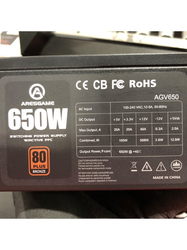 Photo 4 of ARESGAME Power Supply 650W 80+ Bronze Certified PSU (AGV650)
