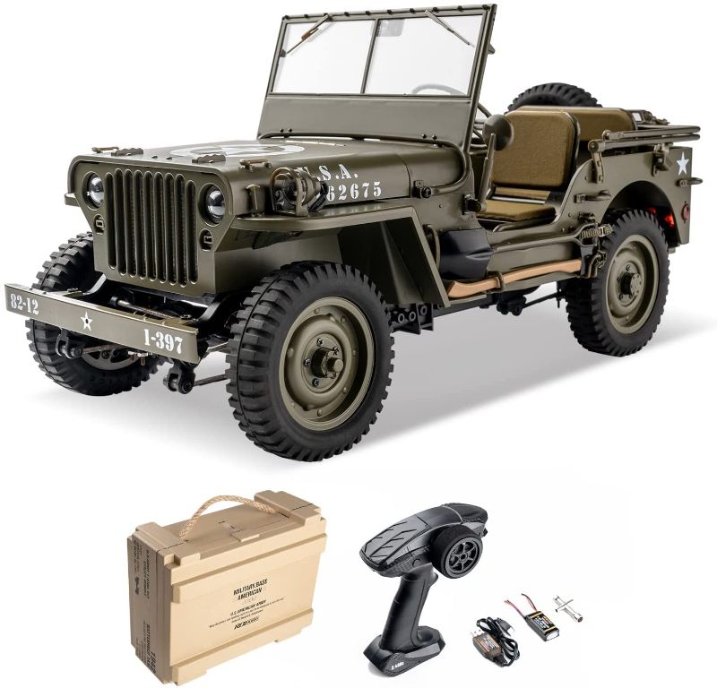 Photo 1 of RocHobby 1/12 1941 MB Scaler RC Jeep, 4x4 Hobby Grade RTR RC Car Mini RC Rock Crawler Military, 2.4Ghz RC Truck with 180 Brushed Motor, LED Lights, Battery and USB Charger for Adults
