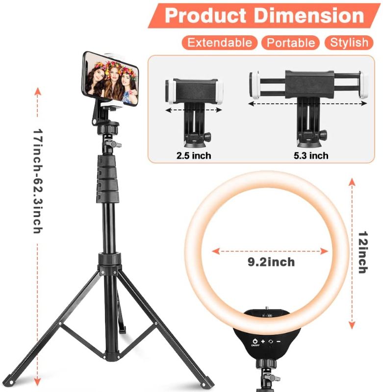 Photo 1 of Aureday 12” LED Ring Light with Stand and Phone Holder, Video Light 3000K-6000K Dimmable Selfie Ringlight for YouTube Video/Live Stream/Makeup
