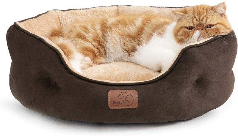 Photo 1 of Bedsure Small Dog Bed for Small Dogs Washable - Round Cat Beds for Indoor Cats, Round Pet Bed for Puppy and Kitten with Slip-Resistant Bottom, Brown, 20 Inches
