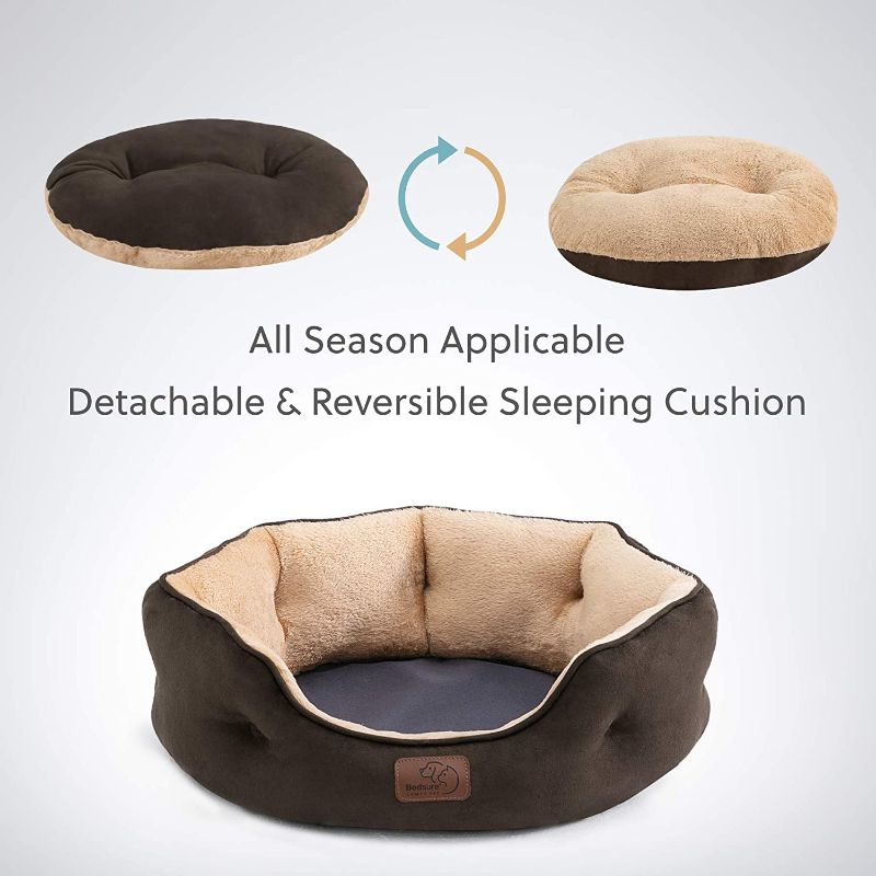 Photo 2 of Bedsure Small Dog Bed for Small Dogs Washable - Round Cat Beds for Indoor Cats, Round Pet Bed for Puppy and Kitten with Slip-Resistant Bottom, Brown, 20 Inches
