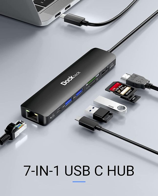 Photo 1 of USB C Hub 4K 60Hz, Dockteck 7-in-1 USB C PD Ethernet Hub Dongle with 4K 60Hz HDMI, 1Gbps Ethernet, 100W PD, 2 USB 3.0, SD/Micro SD for MacBook Air/Pro M1 2020, iPad Pro 2021, iPad Mini 6 and More
