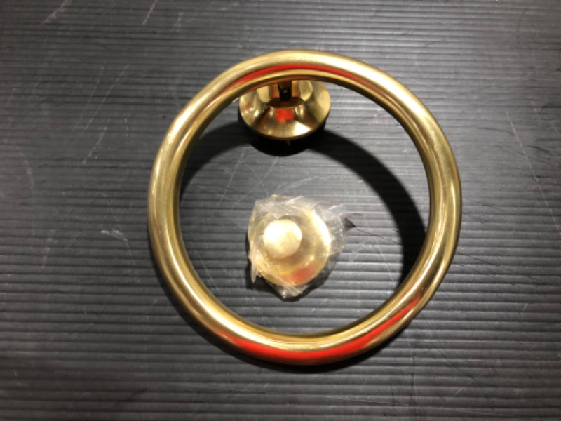 Photo 2 of Bright Brass Round Ring Entry Door Knocker 5" Dia. Circle Heavy Duty Brass Metal Front Door Knockers Tarnish Resistant Lacquered Finish Includes Mounting Hardware Renovators Supply Manufacturing
