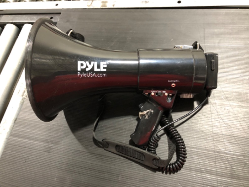 Photo 2 of Pyle Portable Compact PA Megaphone Speaker with Alarm Siren & Adjustable Volume - 50W Handheld Bullhorn - with Mic, AUX-IN for MP3 & Rechargeable Battery - Indoor Outdoor - PMP561LTB
