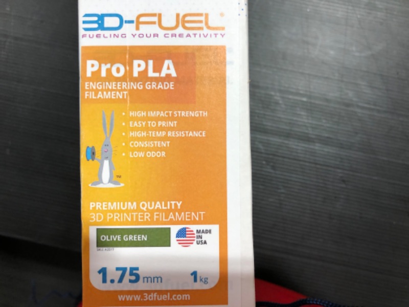 Photo 4 of 3D-Fuel 3D Filament Pro PLA Olive Green, 1.75mm, 1 kg +/- 0.02mm Tolerance, Made in USA
