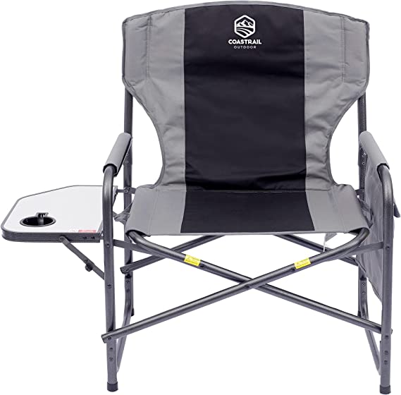 Photo 1 of Coastrail Outdoor XXL Oversized Director Chair Supports 600lbs, 28" Wide Fully Back Padded for Adults Heavy Duty Folding Camping Chair with Side Table & Storage Pocket, Blue