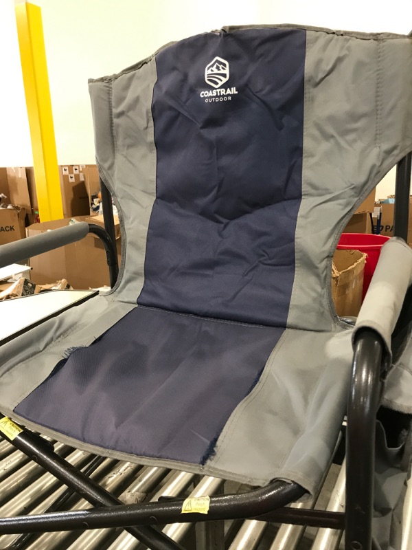 Photo 1 of Coastrail Outdoor XXL Oversized Director Chair Supports 600lbs, 28" Wide Fully Back Padded for Adults Heavy Duty Folding Camping Chair with Side Table & Storage Pocket, Blue