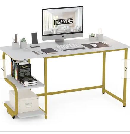 Photo 1 of Teraves Reversible Computer Desk Gaming Desk Small Office Desk with Shelves for Home Office